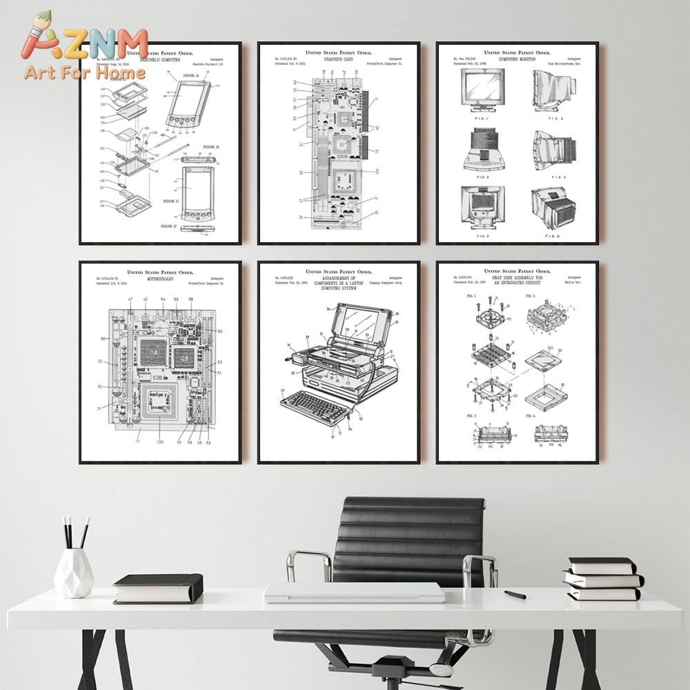Tech Office Wall Decor - AZNM コンピューターマザーボード特許キャンバス絵画技術図面プリント壁アートオフィス装飾ポスター