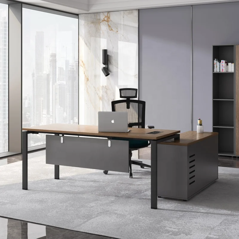 Office Tech Furniture - 現代的なハイテクオフィス家具脚テーブル木製建築L字型法金属脚オフィスコンピューターテーブルデザインエグゼクティブ向け