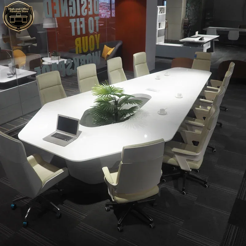 Office Tech Furniture - 現代的な白いハイテクスマートオフィス家具 8名、10名、12名、14名、16名、18名、20名用カスタマイズ可能な社長CEO会議室会議テーブル