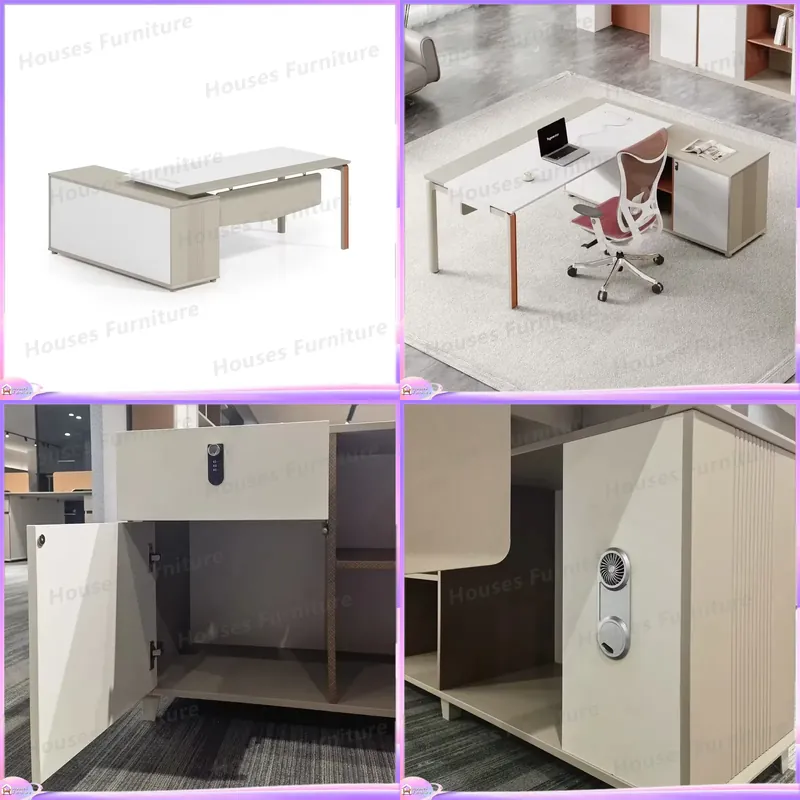 Office Tech Furniture - L字型エグゼクティブデスク モダンオフィス家具 ハイテクCEOマネージャーテーブル 大型コンピューターワークステーション ゲーミングデスク ホーム