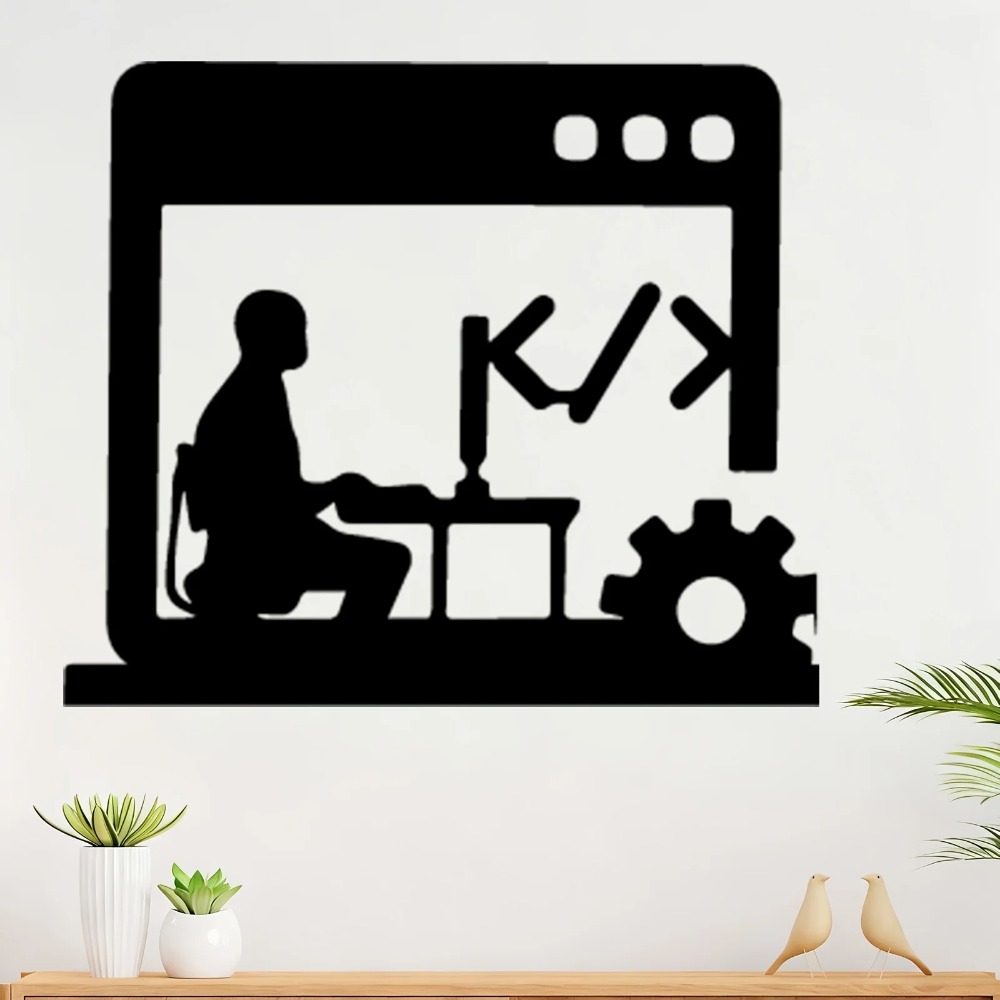 Tech Office Wall Decor - モダンなコードマスターメタルウォールアート、プログラマーシルエット付きオフィスウォールデコレーション、テックギフト、2サイズ展開