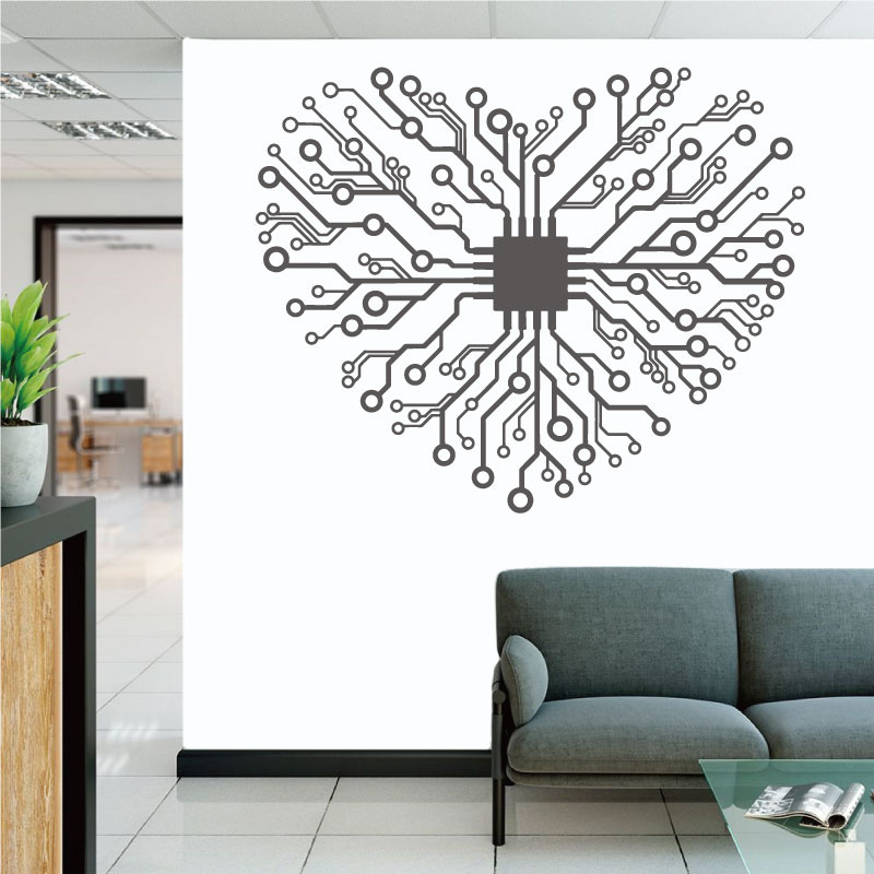 Tech Office Wall Decor - Love Chip Tech Company オフィスビニール壁デカールオタクプログラミングソフトウェアエンジニアコンピュータルーム家の装飾アートデカールギフト BG11