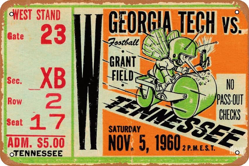 Tech Office Wall Decor - 1960年ジョージア工科大学対テネシー大学ポスター ヴィンテージメタルティンサイン モダンな壁飾り 寝室 オフィス 自宅の壁飾り