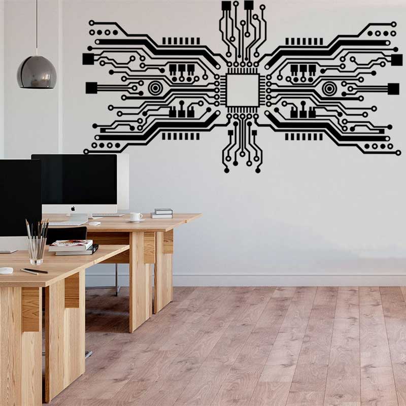Tech Office Wall Decor - ビニールウォールステッカー,回路基板ステッカー,技術,cpu,コンピューター,it,科学,プレイルーム,ソフトウェア,オフィス装飾,部屋,ギフト19