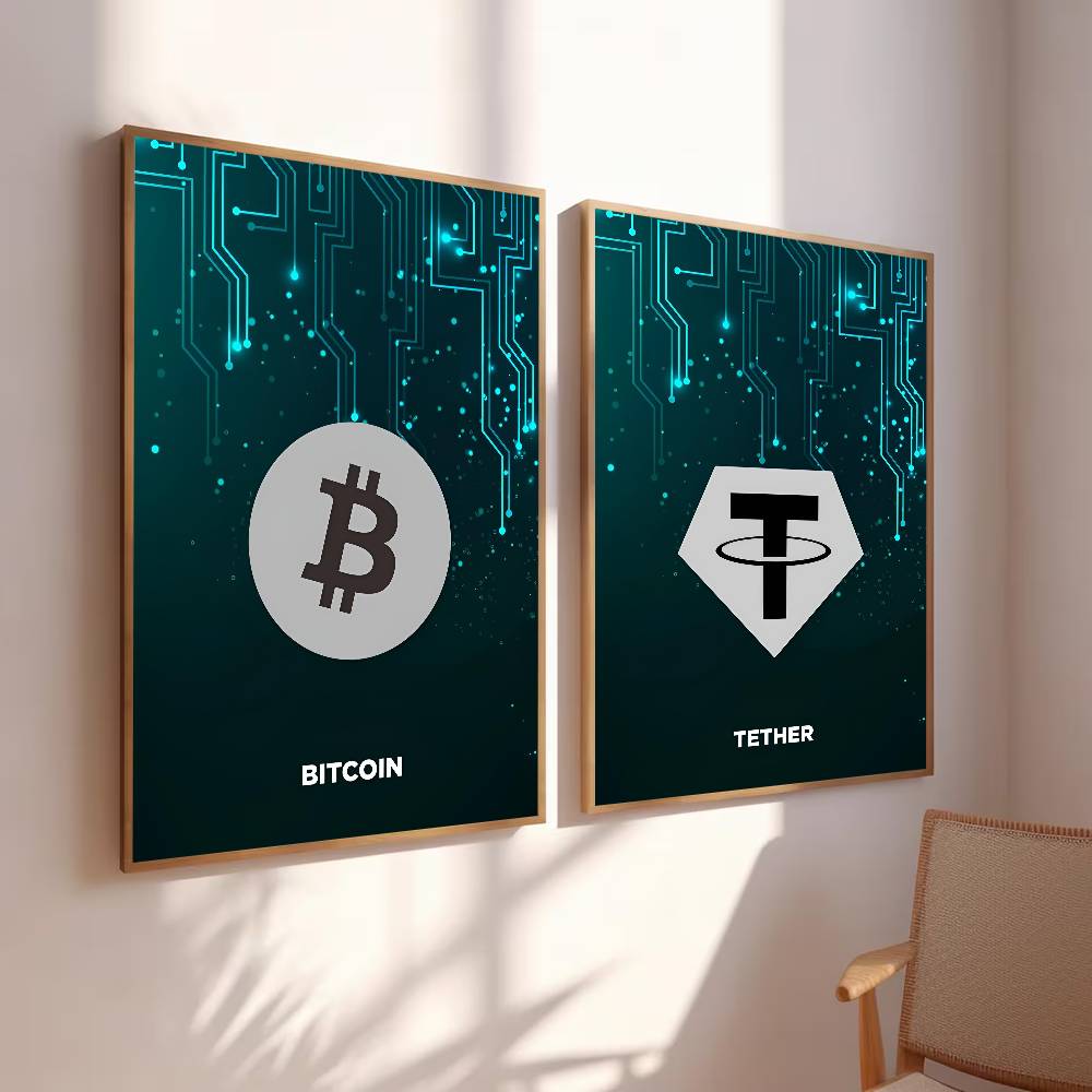 テックサーキット暗号通貨シンボルポスターデジタルコインロゴ幾 - Tech Office Wall Decor のレビューと価格