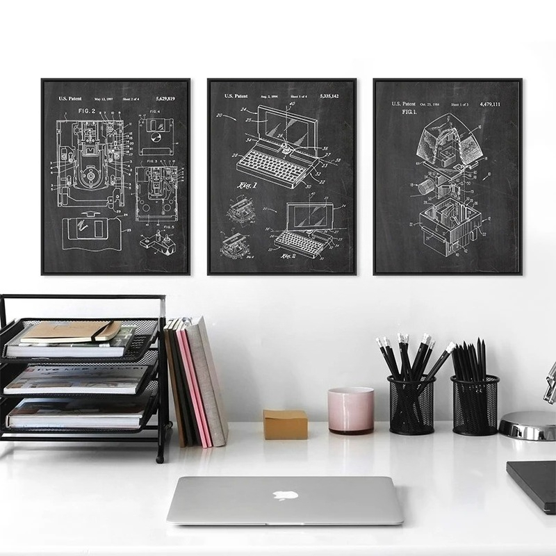 6ピースヴィンテージコンピュータ特許図面ウォールアートセット - Tech Office Wall Decor のレビューと価格