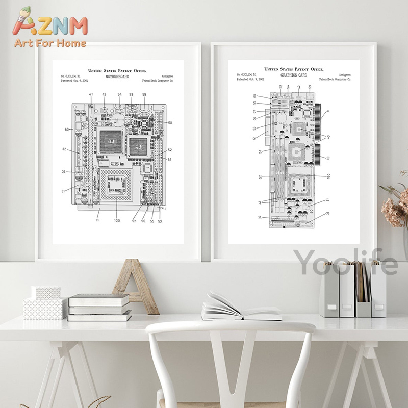 AZNM コンピューターマザーボード特許キャンバス絵画技術図 - Tech Office Wall Decor のレビューと価格