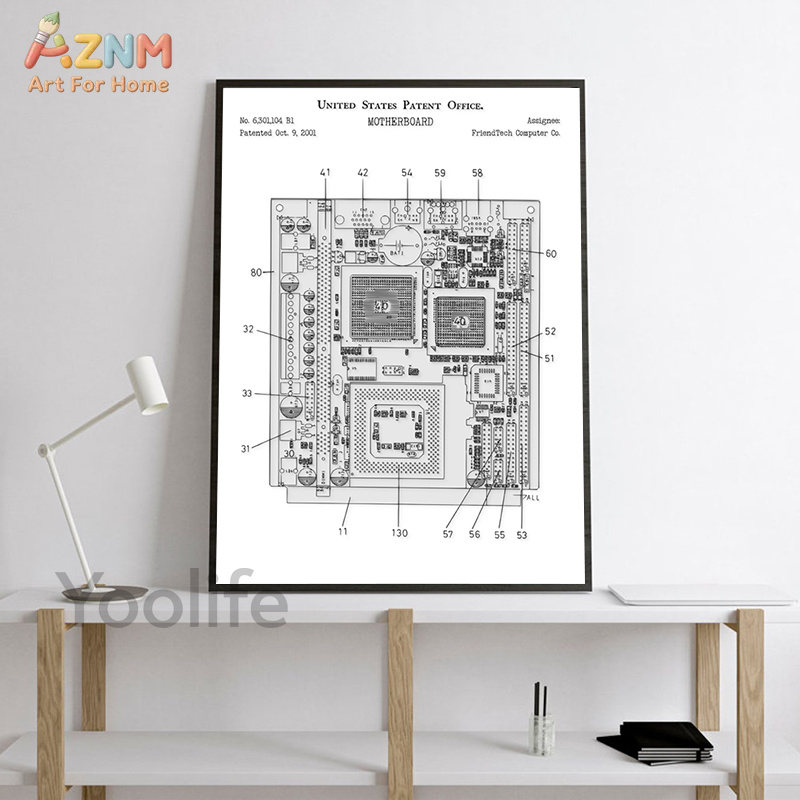 AZNM コンピューターマザーボード特許キャンバス絵画技術図 - Tech Office Wall Decor のレビューと価格
