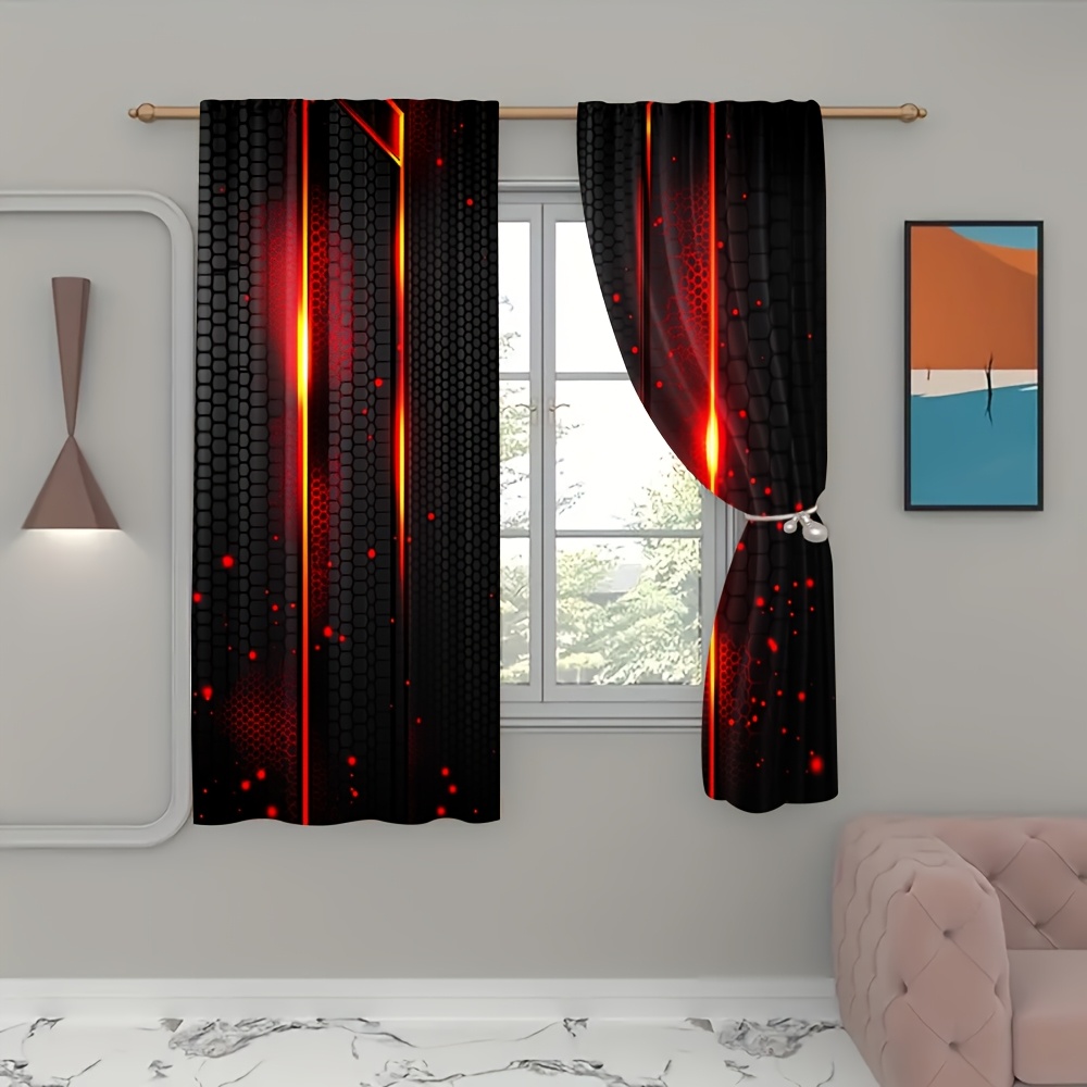 2枚組 ラバカーテン ブラックレッド クラックマグマプリント - Office Tech For Home のレビューと価格