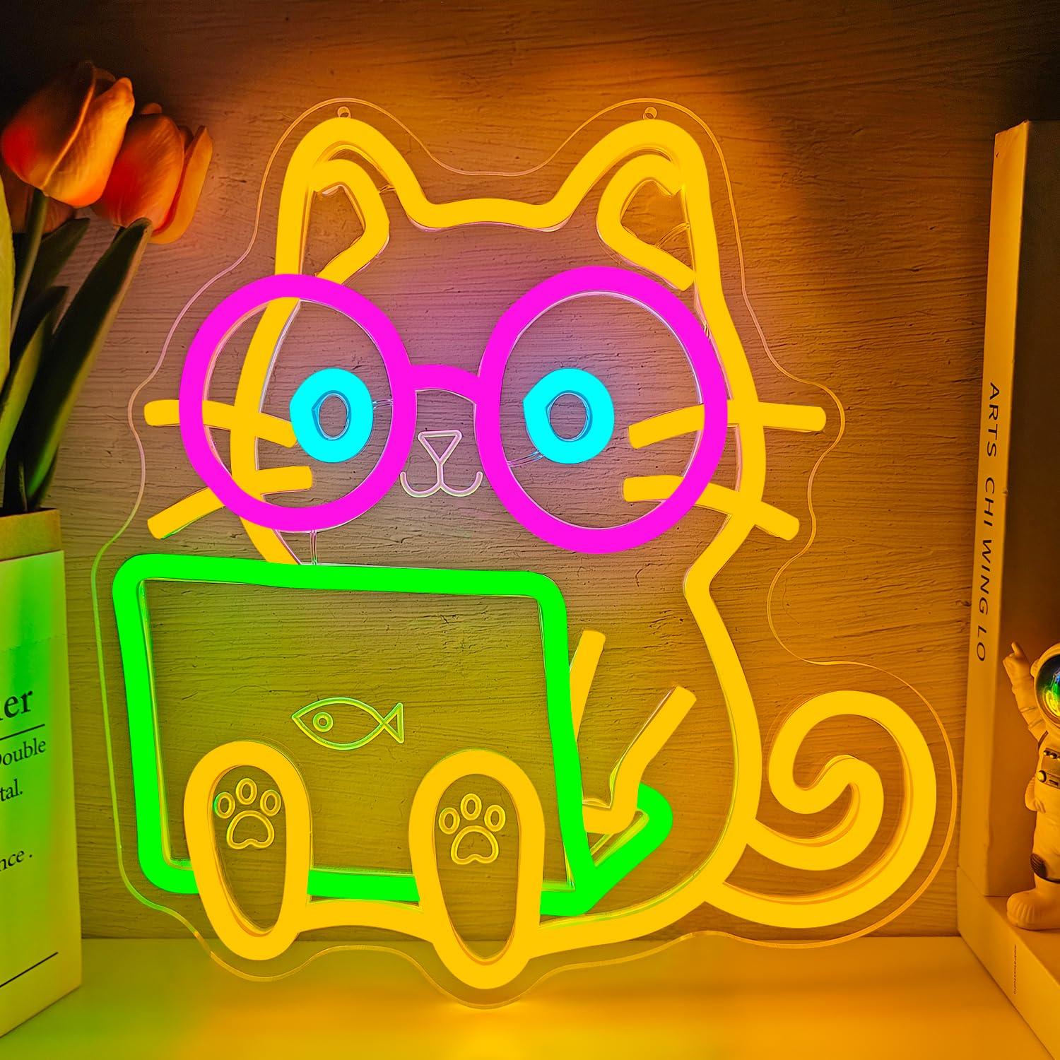 猫型ネオンサインUSB調光LEDライト、インターネットカフェ - Tech Office Wall Decor のレビューと価格