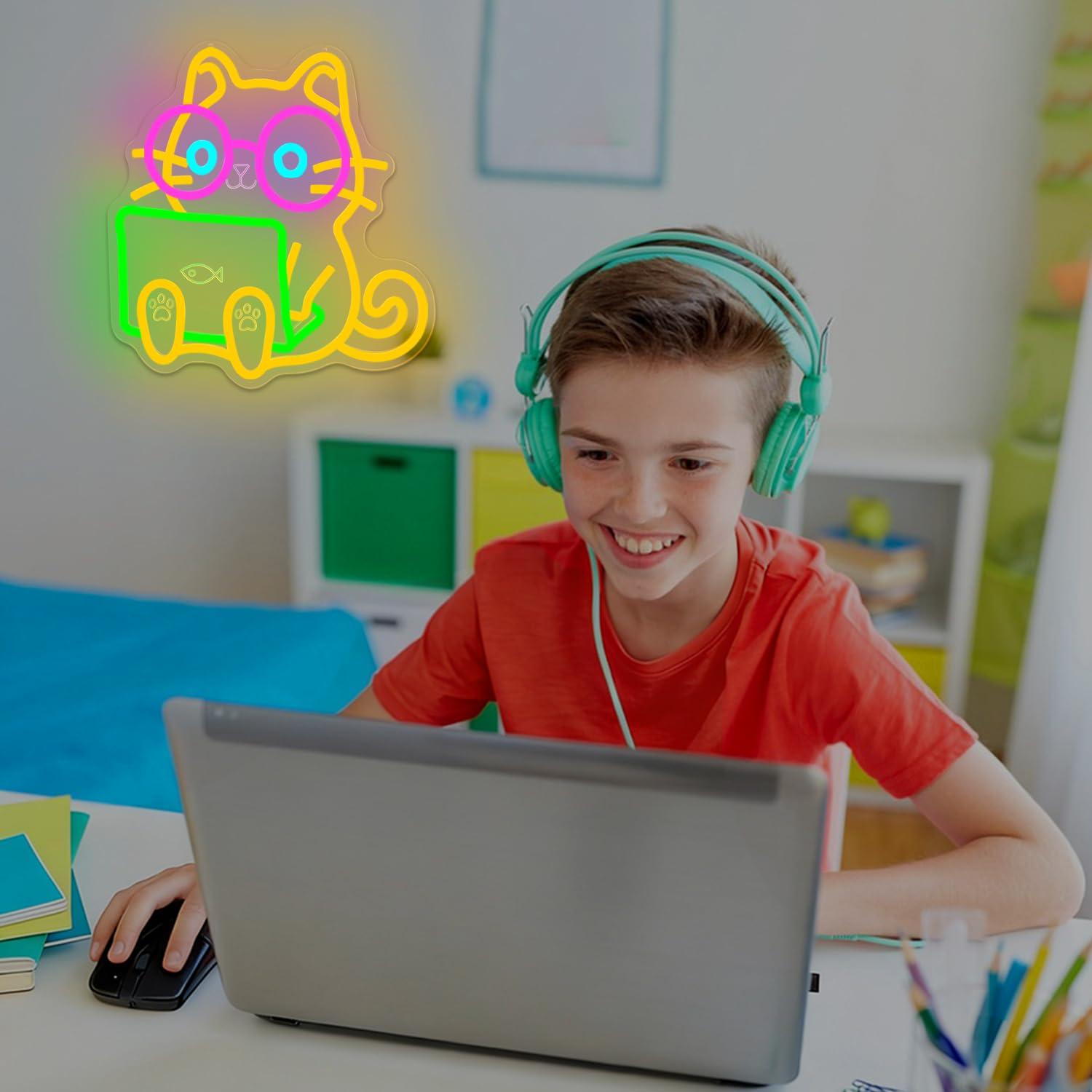 猫型ネオンサインUSB調光LEDライト、インターネットカフェ - Tech Office Wall Decor のレビューと価格