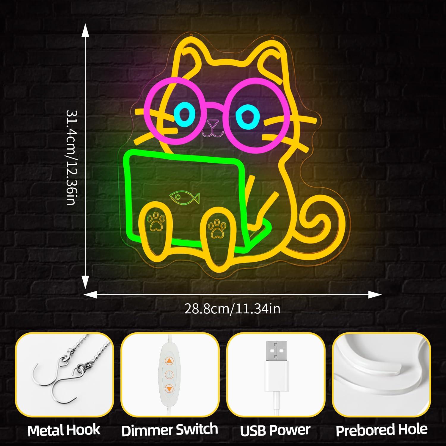 猫型ネオンサインUSB調光LEDライト、インターネットカフェ - Tech Office Wall Decor のレビューと価格