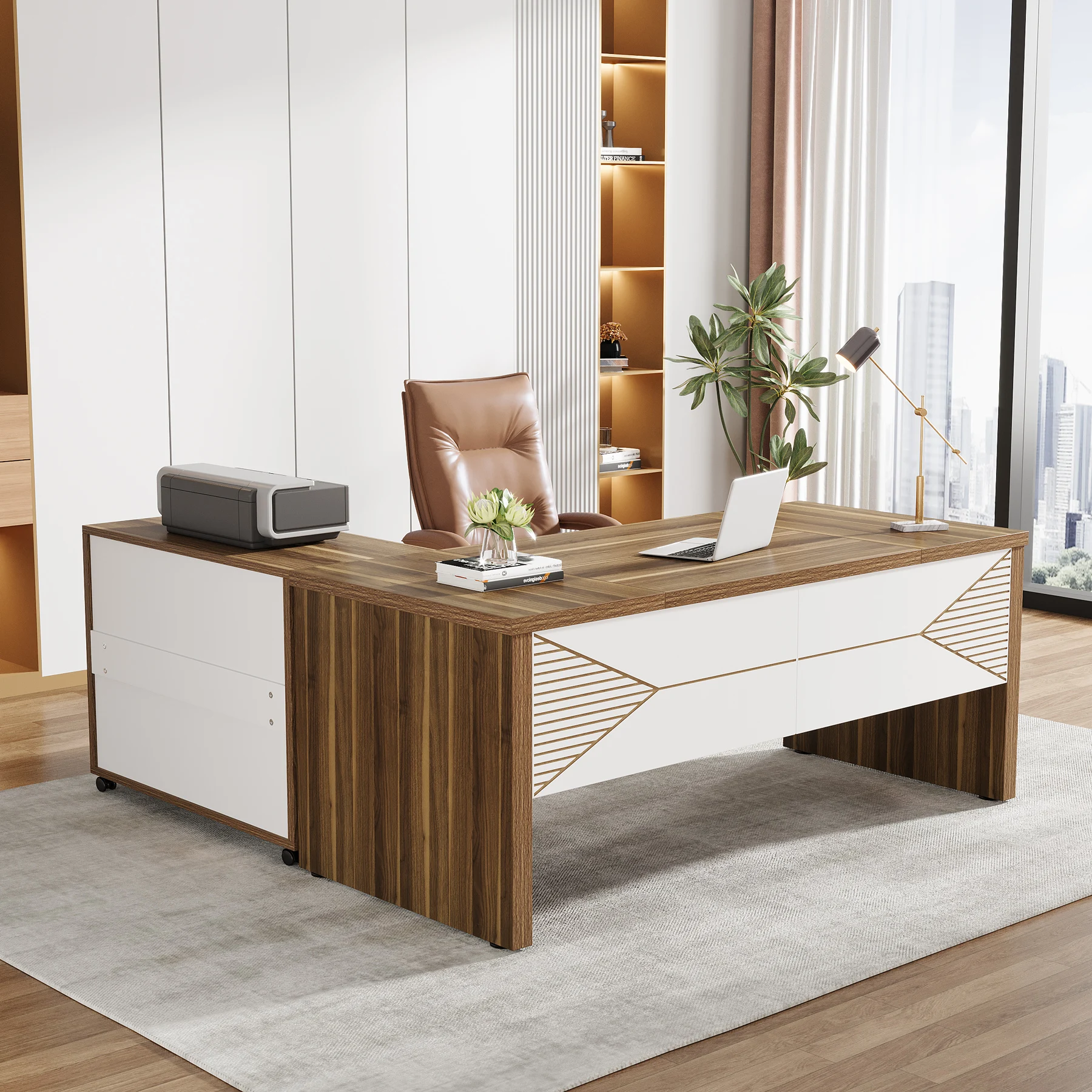 Tribesigns モダンラグジュアリーL字型エグゼクティ - Office Tech Furniture のレビューと価格