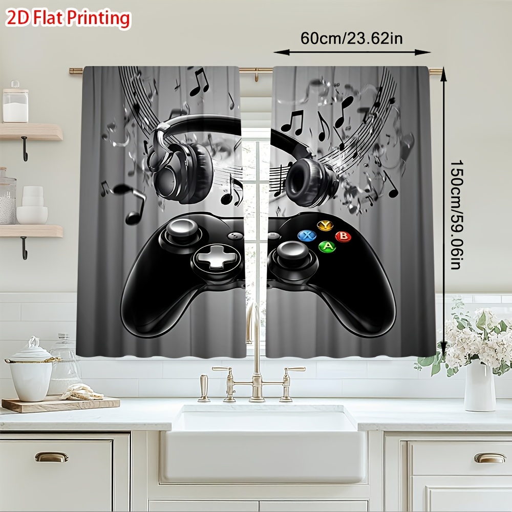 2 個ゲームコントローラーカーテンヘッドフォン音符プリントド - Office Tech For Home のレビューと価格